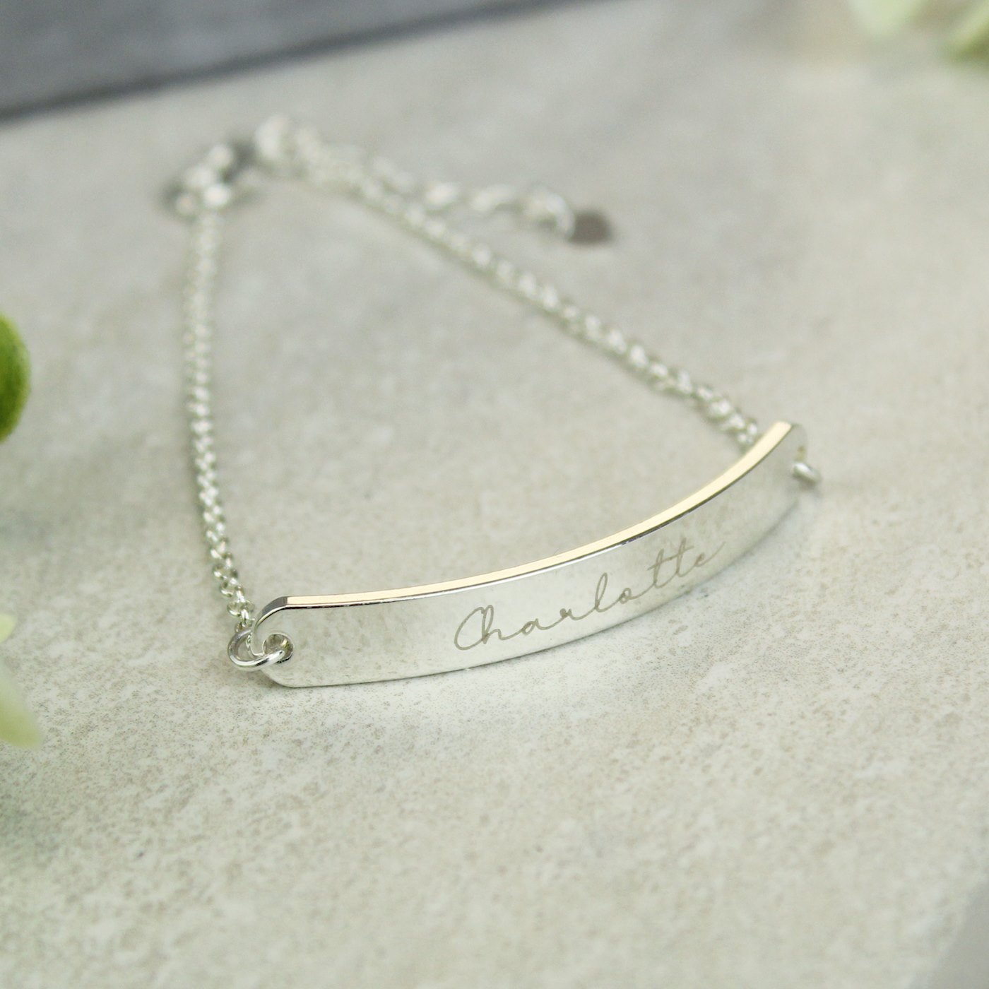 Silver on sale bracelet name